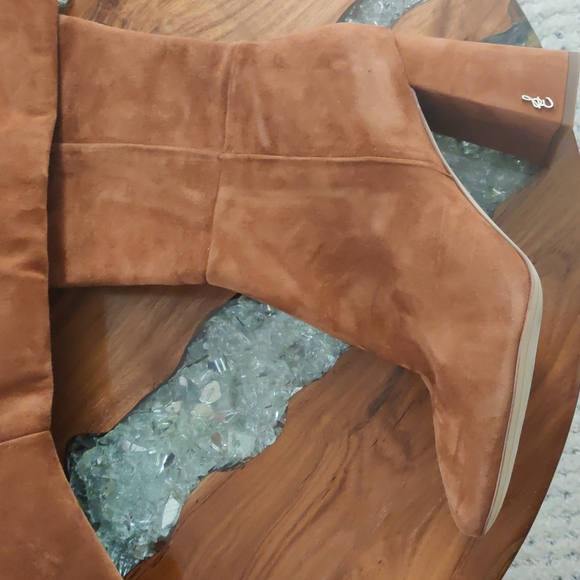 NWT square toe pecan Suede Sam Edelman high heels boots 8.5 - Picture 2 of 8